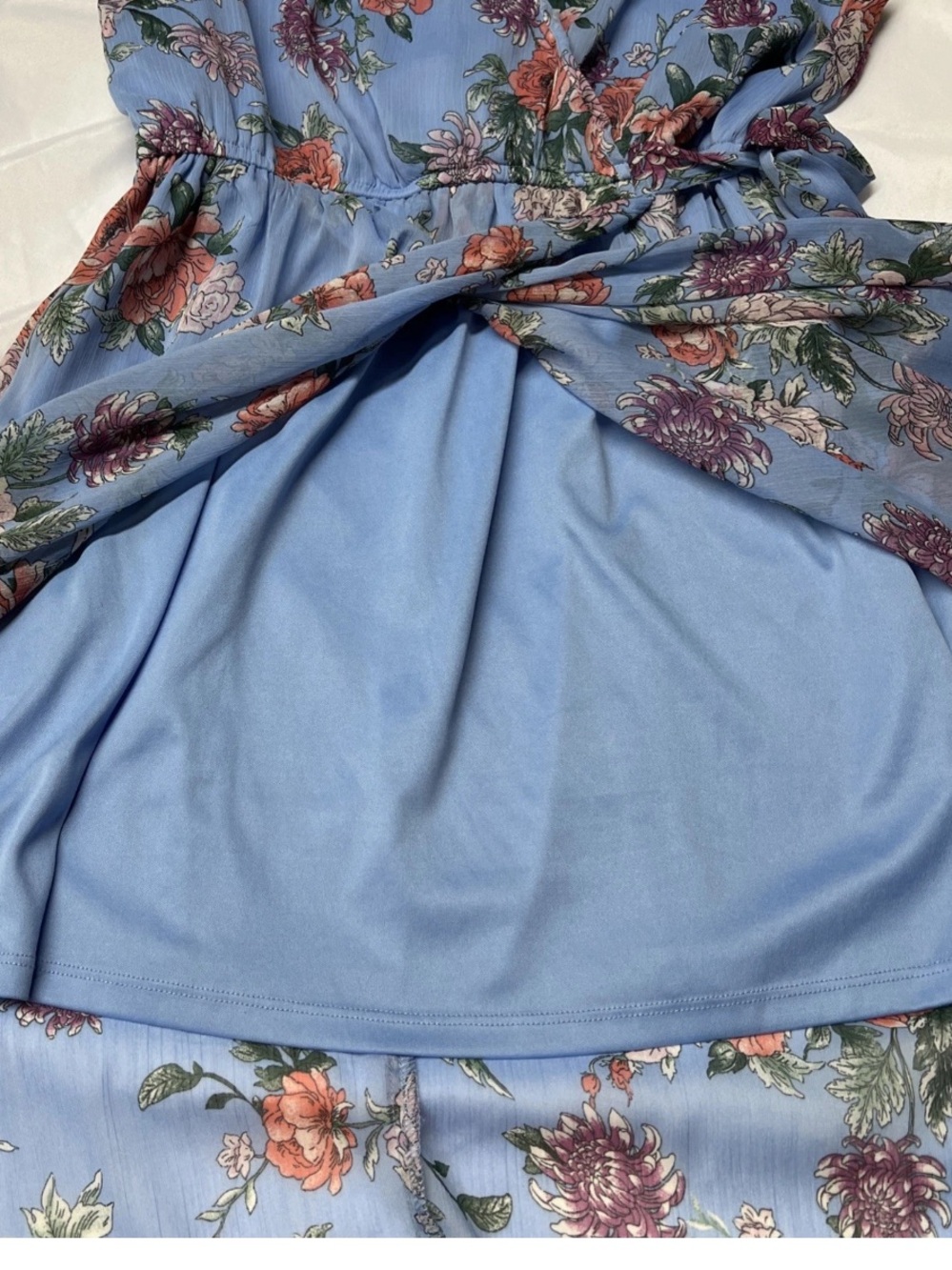 Band of Gypsies Light Blue Floral Asymmetrical Cottagecore Maxi Dress XL - Picture 12 of 16